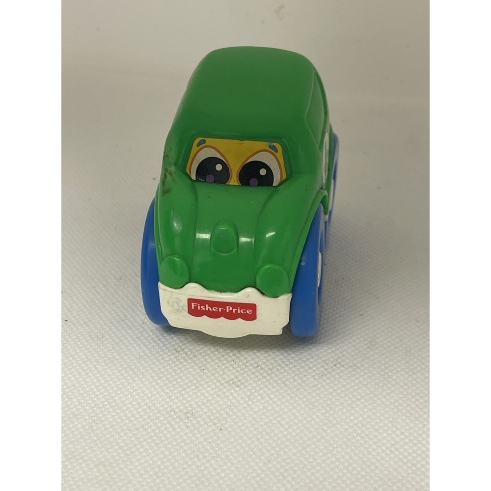 VINTAGE 1999 FISHER-PRICE TODDLER #1 GREEN PUSH ROLL CAR  RATTLE MCDONALDS (SC20